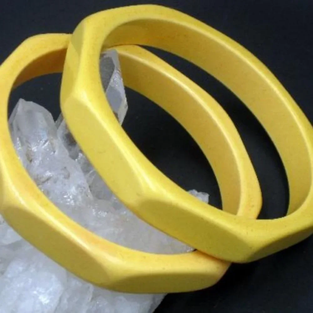 Bakelite Octagon Creamed Corn Bangle Bracelets